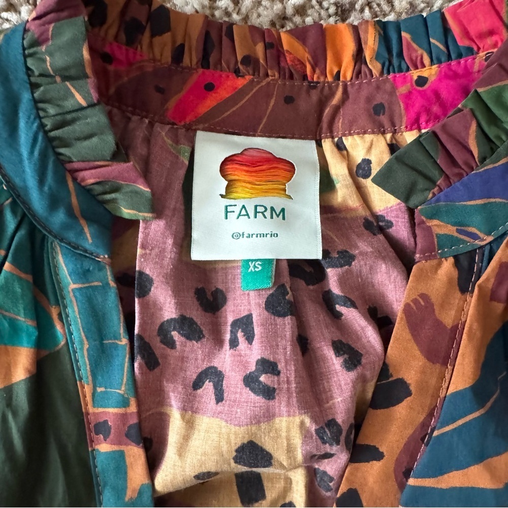 FARM Rio Vibrant Banana Multicolor Mini Dress, Size XS, Long Sleeve Dress - Picture 5 of 7
